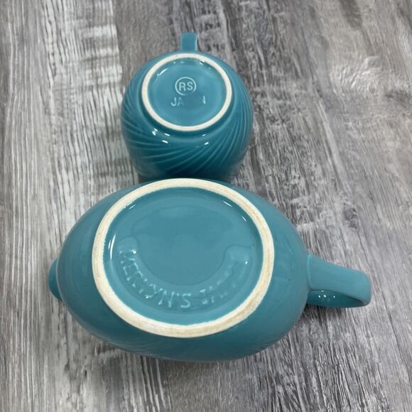 Mervyns Japan Gravy Boat Dish Teal Blue & Small Cup Mug Vintage - Picture 6 of 16